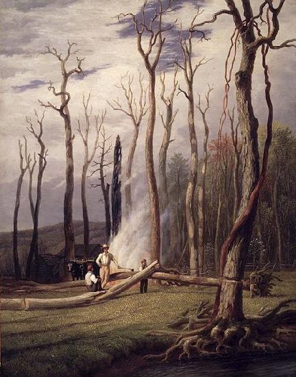 unknow artist Spring Burning Trees in a Girdled Clearing Western Scene